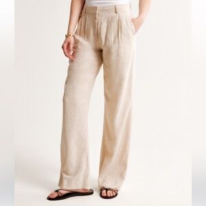 A&F Sloane Tailored Wide Leg Linen-Blend Pant